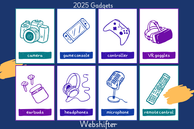 A collection of affordable and cool tech gadgets for 2025, featuring innovative devices like smartwatches, headphones, and VR headsets, all essential for tech enthusiasts.